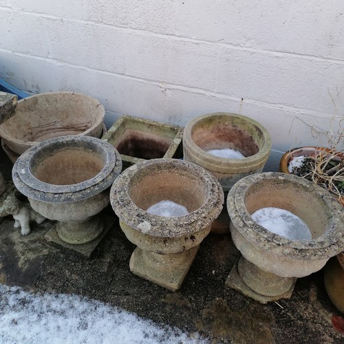 447 - Qty of planters comprising 1 glazed  & 8 x concrete (3 are urn shaped - 42cm high x 39cm diameter)