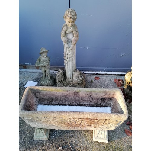 449 - Rectangular planter on sledge feet - 74cm wide 40cm high 24cm deep t/w figure of a fawn playing pipe... 