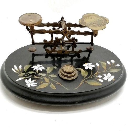 3 - Antique (1881) Ashford black marble folklore flowers desk weight & letter scales (23cm & with gilt m... 