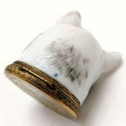 4 - Antique Meissen cat head snuff box with gilt metal hinged lid - 5cm diameter x 6.8cm high ~ no obvio... 