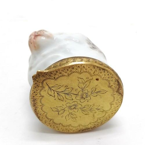 4 - Antique Meissen cat head snuff box with gilt metal hinged lid - 5cm diameter x 6.8cm high ~ no obvio... 