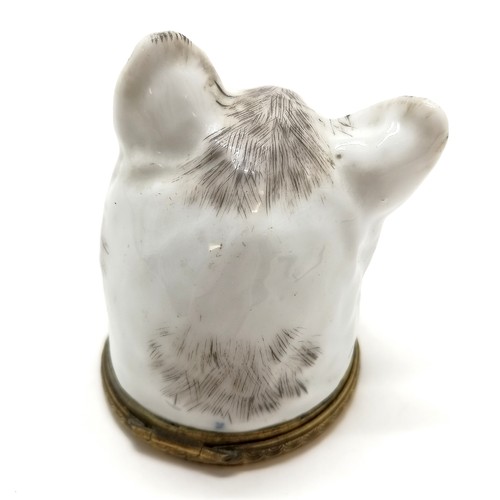 4 - Antique Meissen cat head snuff box with gilt metal hinged lid - 5cm diameter x 6.8cm high ~ no obvio... 