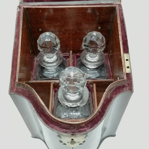 5 - Antique decanter box with brass mounts & 3 squared decanters (22cm high) - box 34cm high 22cm deep 2... 