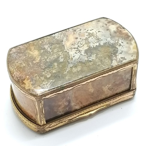 8 - Antique early 19thC snuff box with agate/ fossil stone panels with gilt metal mounts 5.2cm x 3cm x 2... 