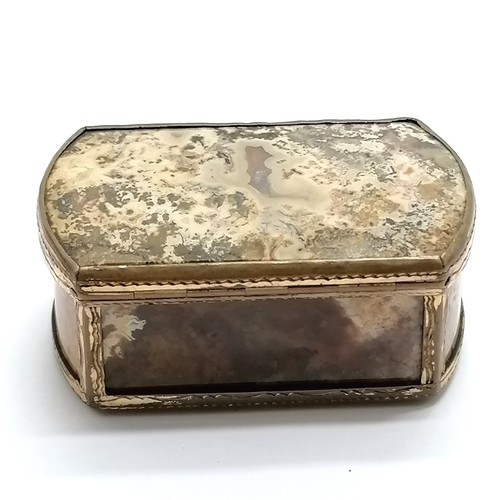 8 - Antique early 19thC snuff box with agate/ fossil stone panels with gilt metal mounts 5.2cm x 3cm x 2... 