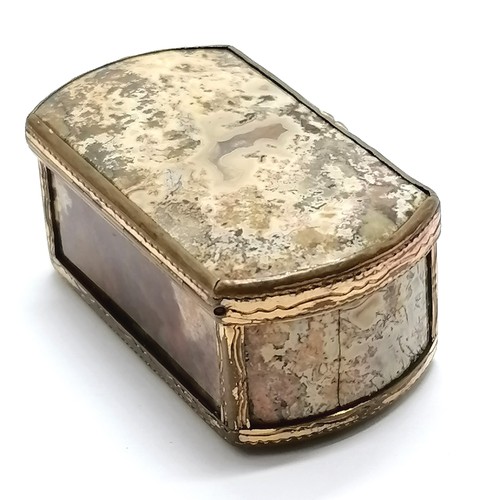 8 - Antique early 19thC snuff box with agate/ fossil stone panels with gilt metal mounts 5.2cm x 3cm x 2... 