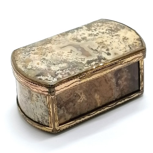 8 - Antique early 19thC snuff box with agate/ fossil stone panels with gilt metal mounts 5.2cm x 3cm x 2... 