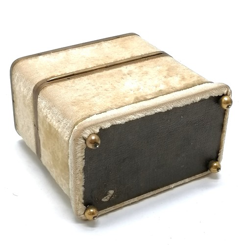 9 - Antique plush covered case with bevelled glass lid and gilt metal mounts fitted with 2 glass scent b... 