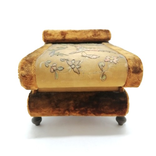 10 - Antique plush covered table box with antique silk embroidered Chinese panels by Char Bonnel & walker... 