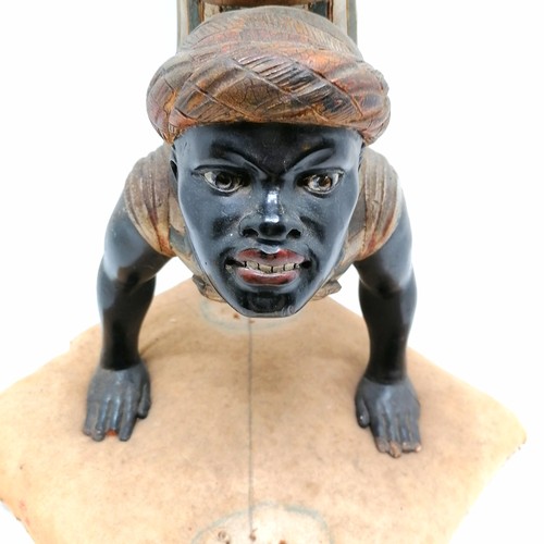 16 - Antique hand carved blackamoor figure of an acrobat as a table - 70cm high & 36cm cloth covered squa... 