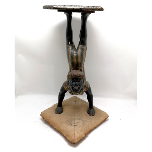 16 - Antique hand carved blackamoor figure of an acrobat as a table - 70cm high & 36cm cloth covered squa... 