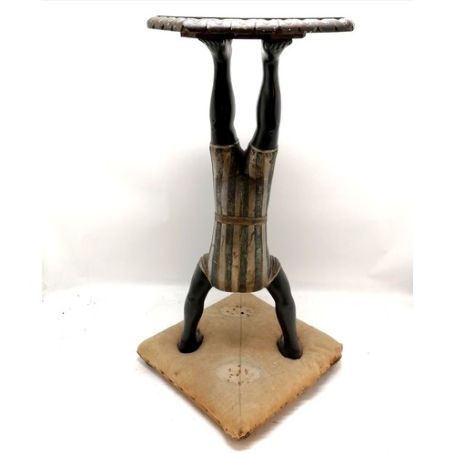 16 - Antique hand carved blackamoor figure of an acrobat as a table - 70cm high & 36cm cloth covered squa... 