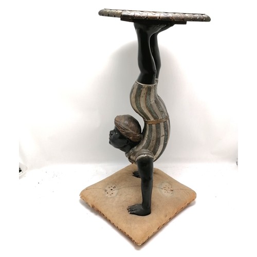 16 - Antique hand carved blackamoor figure of an acrobat as a table - 70cm high & 36cm cloth covered squa... 