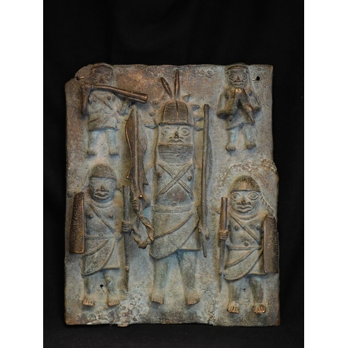 21 - Bronze sand cast Benin 'type' plaque - size 33½cm x 41cm