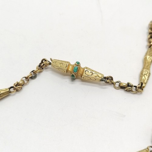 528 - Unmarked antique gold fancy link neckchain set with turquoise to the barrel clasp - 48cm & 13.5g tot... 