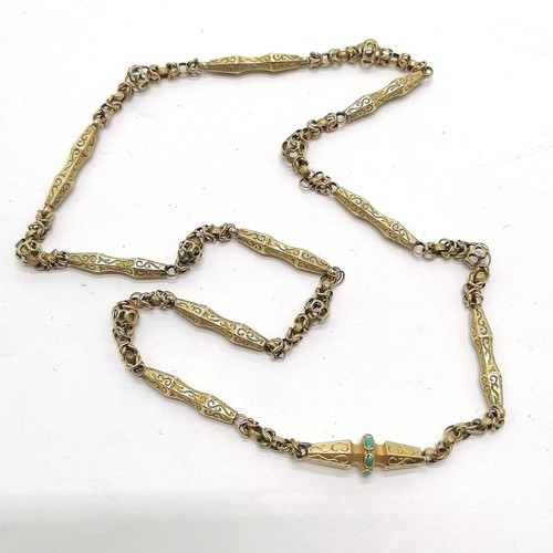 528 - Unmarked antique gold fancy link neckchain set with turquoise to the barrel clasp - 48cm & 13.5g tot... 