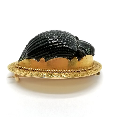 542 - Antique unmarked gold Egyptian revival scarab beetle brooch - 3cm & 4.8cm total weight