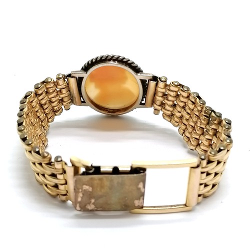 551 - Clewco gold filled bracelet with hand carved cameo detail to centre - 16cm long & 35g total weight ~... 