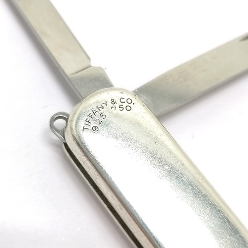 555 - Tiffany & Co 925 silver 750 Swiss army penknife with Sequa company dedication - 6cm long & total wei... 