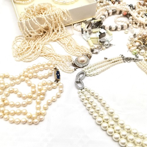 582 - Qty of pearl necklaces, earrings etc inc silver mounted baroque pearl collar and earrings set, Rosit... 