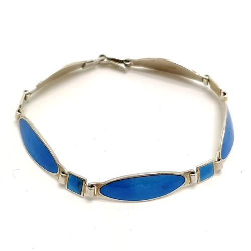 658 - 935 silver blue guilloche enamel bracelet with flower stamp to clasp - 17cm & 8.5g ~ slight surface ... 