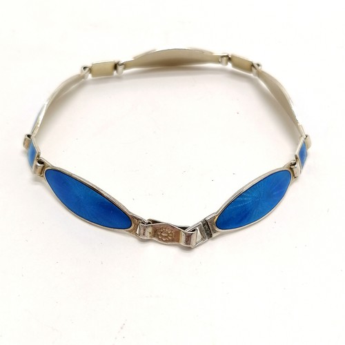 658 - 935 silver blue guilloche enamel bracelet with flower stamp to clasp - 17cm & 8.5g ~ slight surface ... 