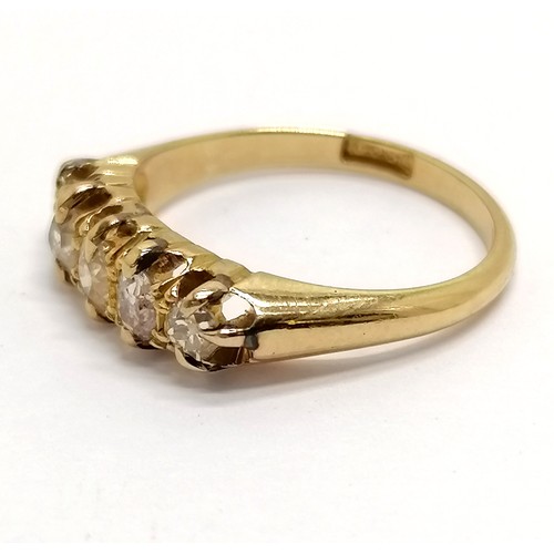 695 - Antique 18ct marked gold 5 stone diamond ring - size M½ & 3.4g total weight ~ centre stone has chip