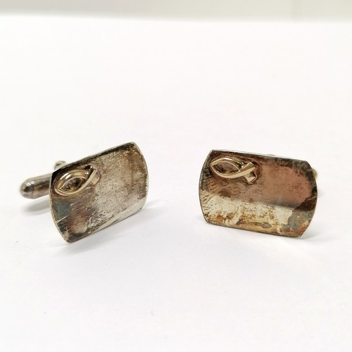 703 - Pair of unmarked Silverfish gold on silver, boxed cufflinks with fish inspired by the bible