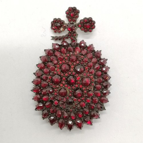 720 - Antique large scale garnet locket pendant 6cm drop - bale A/F- T/W an odd earring