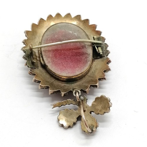 720 - Antique large scale garnet locket pendant 6cm drop - bale A/F- T/W an odd earring