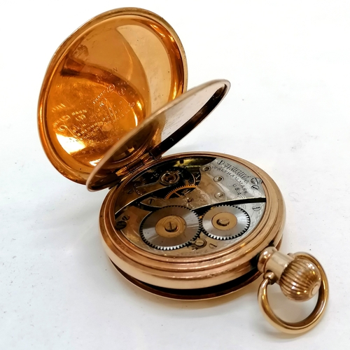 733 - Waltham dennison cased gold plated pocket watch (5cm diameter & running) t/w Goliath nickel cased po... 