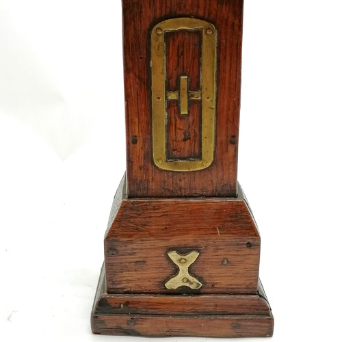 736 - Antique oak pocket watch stand as a grandfather clock with brass decertations and a Secton pocket wa... 