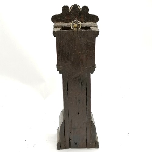 736 - Antique oak pocket watch stand as a grandfather clock with brass decertations and a Secton pocket wa... 