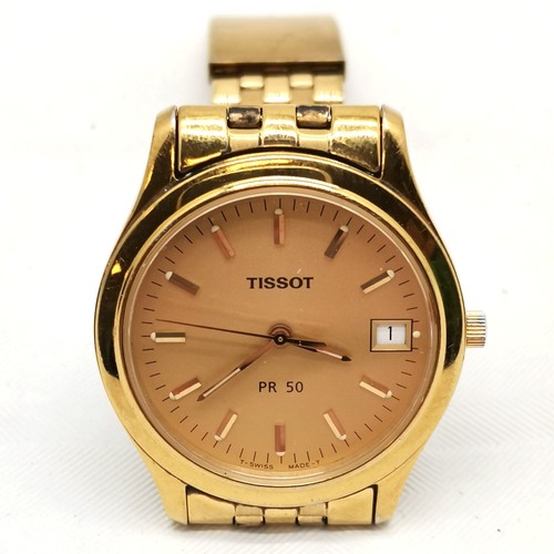 742 - Gents gold plated Tissot PR50 wristwatch in Tissot service pouch - runs BUT WE CANNOT GUARANTEE THE ... 