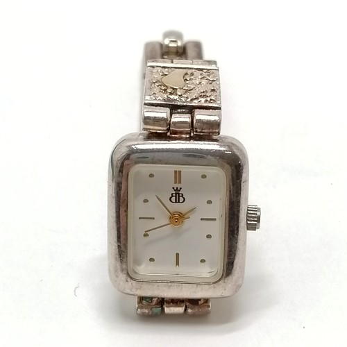 749 - Ladies B&B sterling silver (with gold detail to panels) bracelet quartz wristwatch with stainless st... 