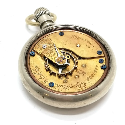 753 - Elgin National Watch Co nickel 5.2cm cased pocket watch - has cracks to porcelain dial and for spare... 