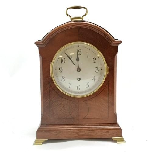 779 - Mahogany brass mounted large mantle clock with key and pendulum - 36cm high, with no obvious damage ... 