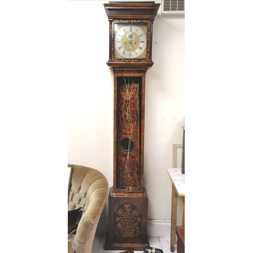 781 - Dutch Walnut and marquetry inlaid longcase clock, by Ben Child London, 225 cms in height, 49 cms in ... 