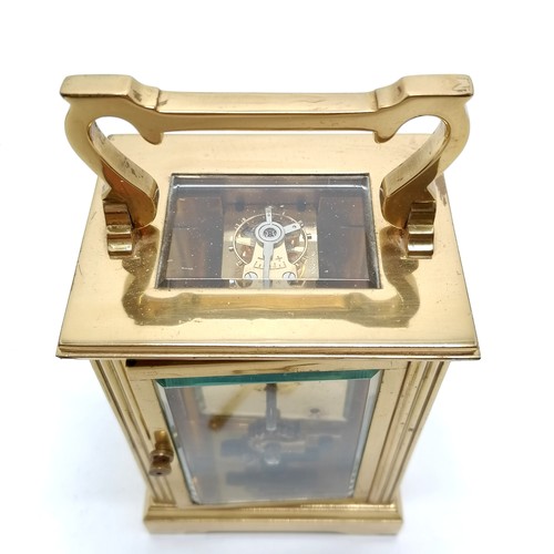 782 - Mappin & Webb Ltd brass cased carriage clock - 15cm high (with handle) - runs BUT WE CANNOT GUARANTE... 