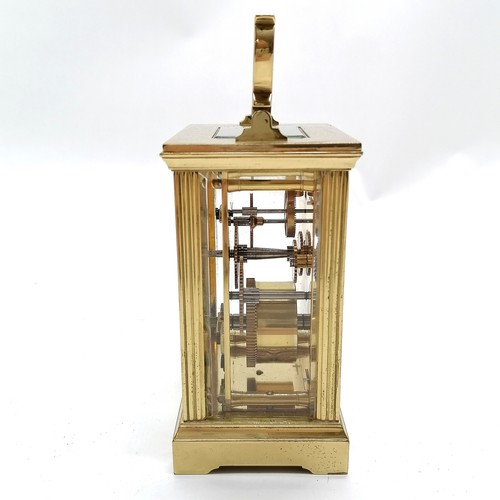 782 - Mappin & Webb Ltd brass cased carriage clock - 15cm high (with handle) - runs BUT WE CANNOT GUARANTE... 