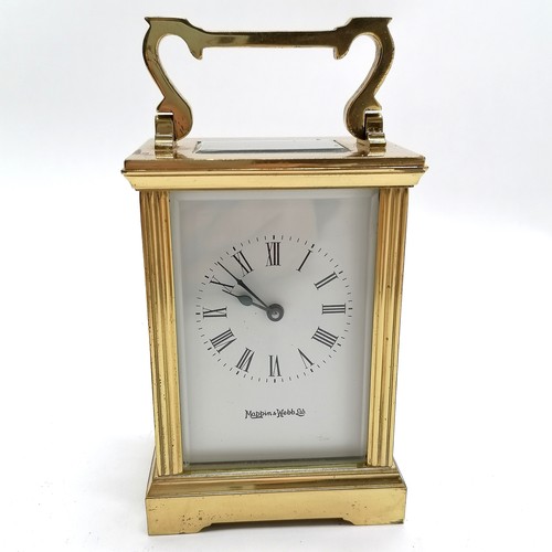 782 - Mappin & Webb Ltd brass cased carriage clock - 15cm high (with handle) - runs BUT WE CANNOT GUARANTE... 