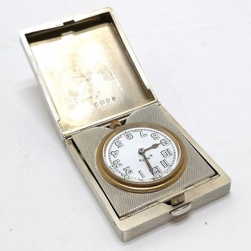 783 - 1925 silver engine turned Art Deco travel clock by William Base & Sons with 8 day manual wind moveme... 