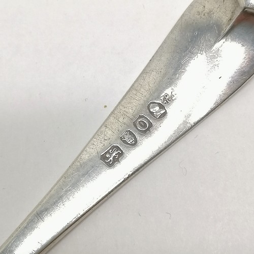 826 - Georgian silver hallmarked tablespoon initialled T W S - 21cm & 63g. has some wear