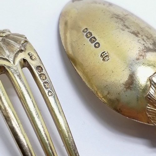 835 - Victorian silver matched christening spoon and fork with gilt decoration - 16cm & 96g ~ slight wear ... 