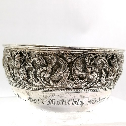 838 - Unmarked foreign silver bowl (9cm diameter) presented as a golf 'medal' t/w Edinburgh silver golf cl... 