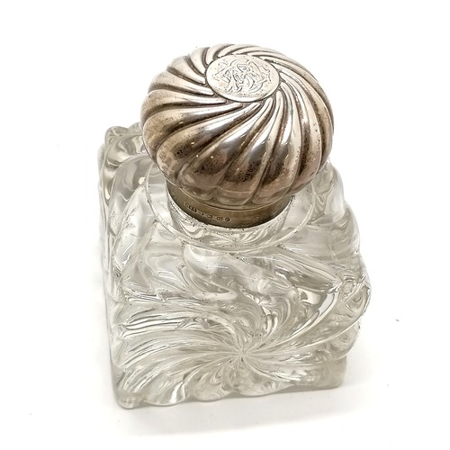 854 - Antique Victorian silver lidded inkwell with original liner by Horton & Allday - 9cm square x 12cm h... 