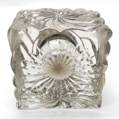 854 - Antique Victorian silver lidded inkwell with original liner by Horton & Allday - 9cm square x 12cm h... 