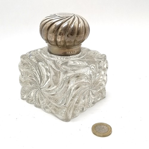 854 - Antique Victorian silver lidded inkwell with original liner by Horton & Allday - 9cm square x 12cm h... 