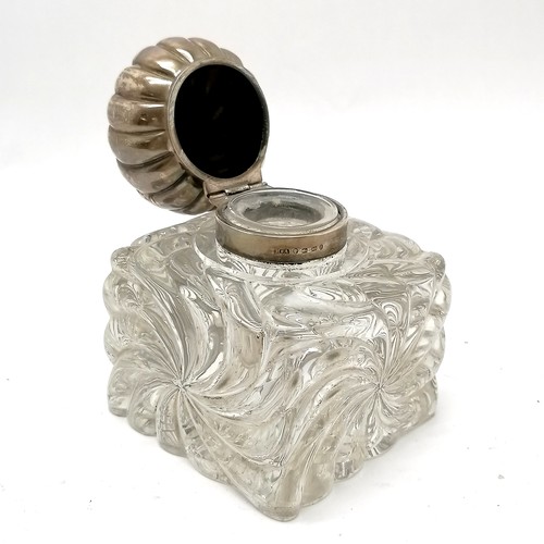 854 - Antique Victorian silver lidded inkwell with original liner by Horton & Allday - 9cm square x 12cm h... 