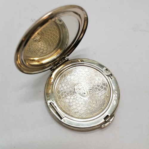 856 - Kigu sterling silver compact (6cm diameter & 70g total weight) t/w 2 compacts & 2 beaded bags - SOLD... 